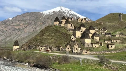 Dargavs is a unique city of the dead in North Ossetia.  Stock Footage 263193280
