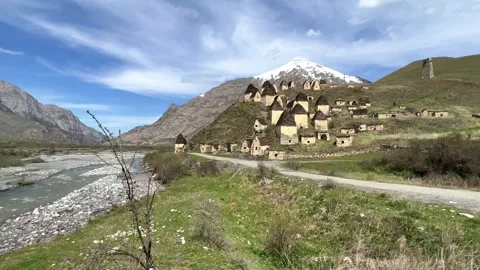 Dargavs is a unique city of the dead in North Ossetia.  Stock Footage 263193367