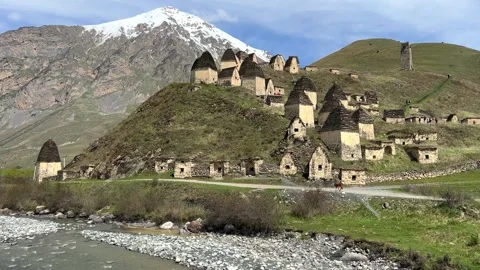Dargavs is a unique city of the dead in North Ossetia.  Stock Footage 266898287