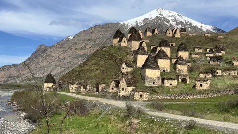 Dargavs is a unique city of the dead in North Ossetia.  Stock Footage 266898485