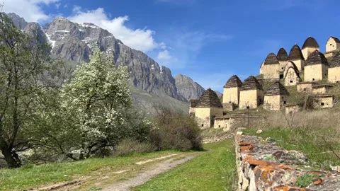 Dargavs is a unique city of the dead in North Ossetia.  Stock Footage 266898486