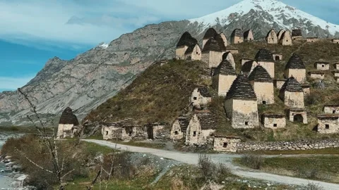 Dargavs is a unique city of the dead in North Ossetia.  Stock Footage 266913265