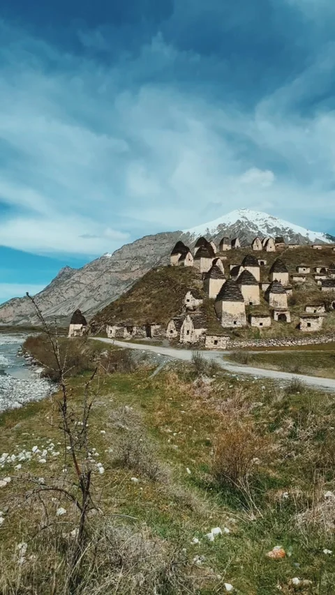 Dargavs is a unique city of the dead in North Ossetia.  Stock Footage 273357052