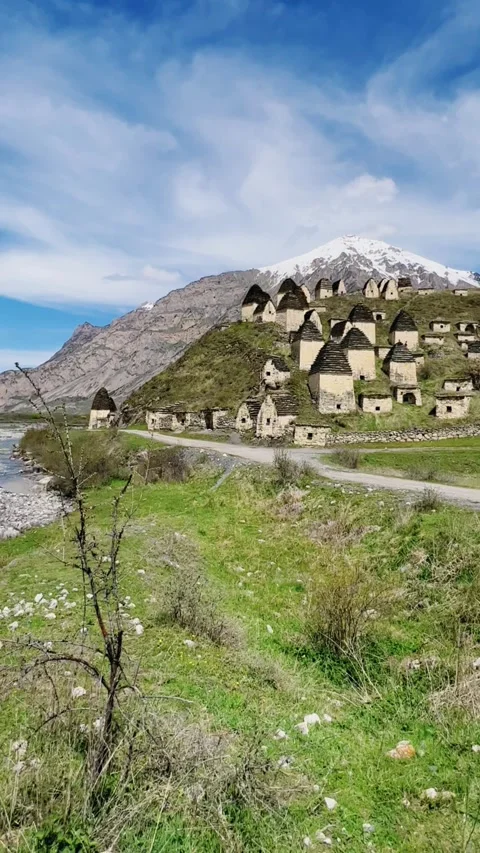 Dargavs is a unique city of the dead in North Ossetia.  Stock Footage 273357161