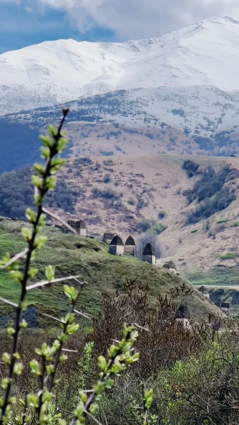 Dargavs is a unique city of the dead in North Ossetia.  Stock Footage 273357666