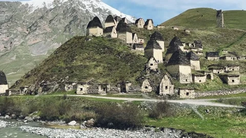 Dargavs is a unique city of the dead in North Ossetia.  Stock Footage 283234331