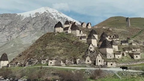 Dargavs is a unique city of the dead in North Ossetia.  Stock Footage 283234931