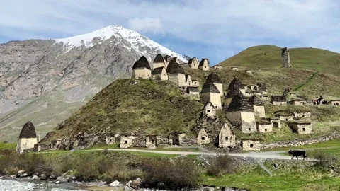 Dargavs is a unique city of the dead in North Ossetia.  Stock Footage 283234964