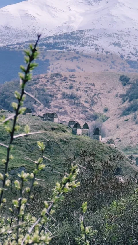 Dargavs is a unique city of the dead in North Ossetia.  Stock Footage 283236161