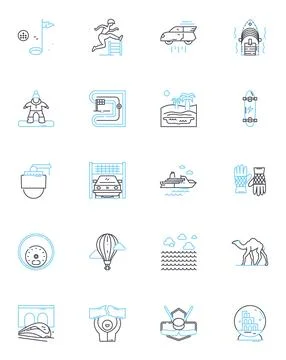 Daring excursion linear icons set. Adventure, Brave, Risky, Fearless, Thrilling Stock Illustration