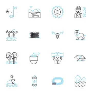 Daring excursion linear icons set. Adventure, Brave, Risky, Fearless, Thrilling Stock Illustration