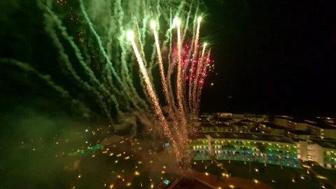 Daring FPV night drone flight during firework display, Temptation Miches Video stock 241230415