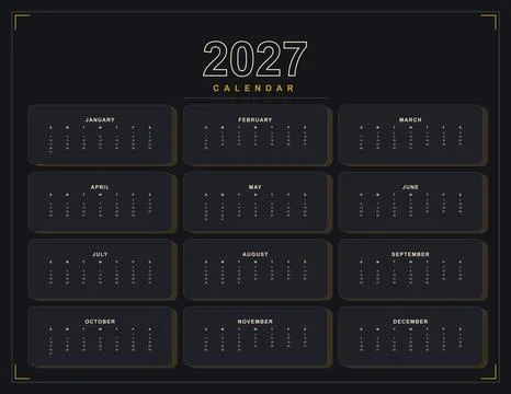 Dark 2027 Calendar Grid with Twelve Monthly Sections Stock Illustration