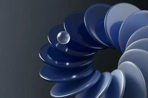 Dark 3d background with glass circle array of blue gradient transparent discs Ilustración de archivo