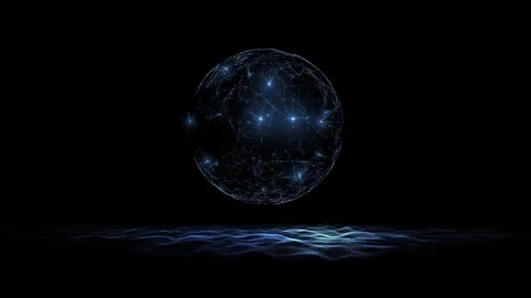 Dark 3d digital sphere with waves loop motion on black background Stock Footage 346391113