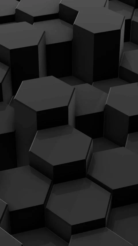 Dark 3D geometric hexagonal blocks in black form 스톡 동영상 342518008