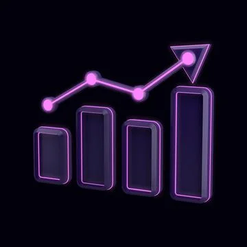 Dark 3d growth graph icon with neon lines Stock Illustration