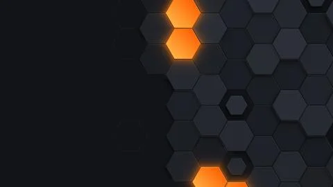 Dark 3D hexagon pattern with glowing orange cells, gaming background イラスト素材