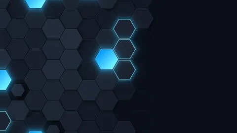 Dark 3D hexagon pattern with glowing cyan cells, technology background イラスト素材