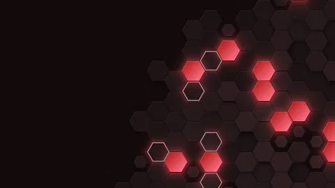 Dark 3D hexagons with glowing red cells, abstract corner background Stock Illustration