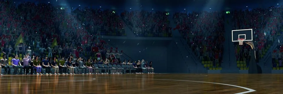 Dark 3D model of empty basketball arena, court, playground for basketball game Stock Illustration