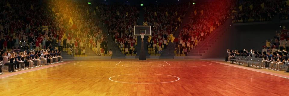 Dark 3D model of empty basketball arena, court, playground for basketball game Stock Illustration