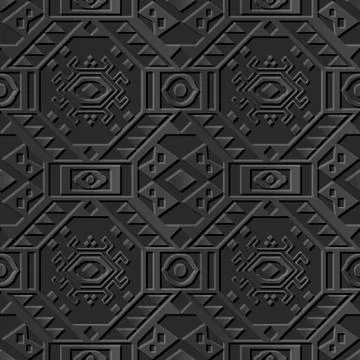 Dark 3D paper art polygon square cross triangle check Illustrazione stock