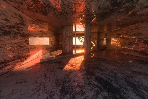 The dark abandoned room, creative architectural construction, 3d rendering. Illustrazione stock
