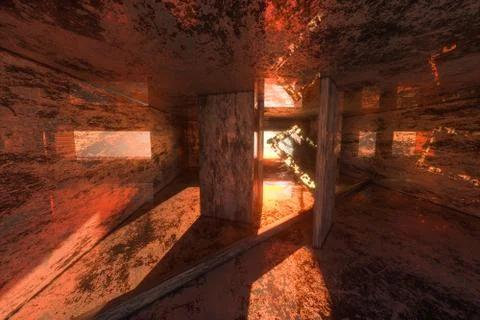 The dark abandoned room, creative architectural construction, 3d rendering. Illustrazione stock