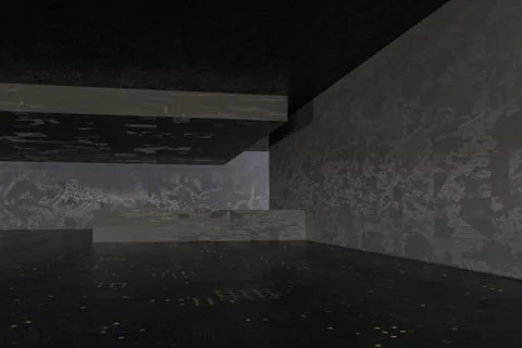 The dark abandoned room, creative architectural construction, 3d rendering. Illustrazione stock