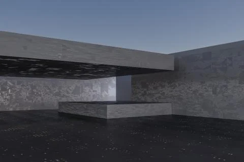 The dark abandoned room, creative architectural construction, 3d rendering. Illustrazione stock