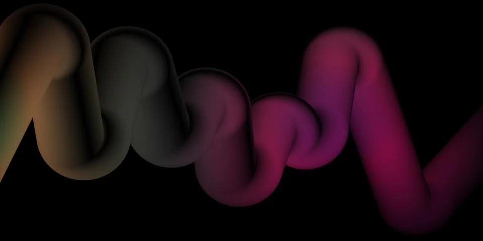 Dark Abstract 3D Glossy Black Pink Wavy Shapes Background on Black イラスト素材