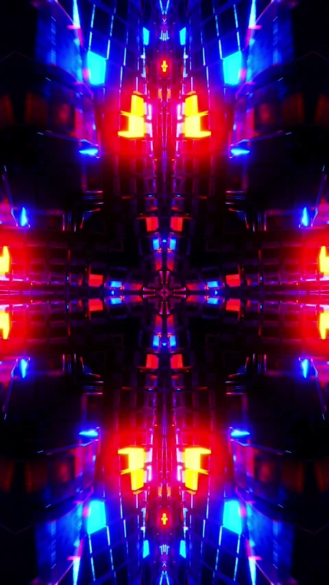 Dark abstract animation of cross with blue lights. Kaleidoscope VJ loop Vertical Stock Footage 314835298