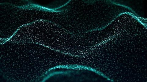 Dark abstract animation of elegant sparse waves made of glowing blue particles Stock Footage 283352085