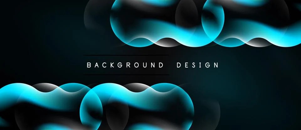Dark abstract background. Blue glowing shapes overlap, creating dynamic visua Stock Illustration