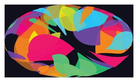 Dark abstract background with colorful overlapping shapes and lines grid. イラスト素材
