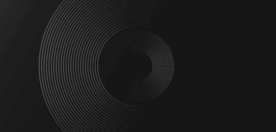 Dark abstract background with concentric circular lines in minimalist black Illustrazione stock