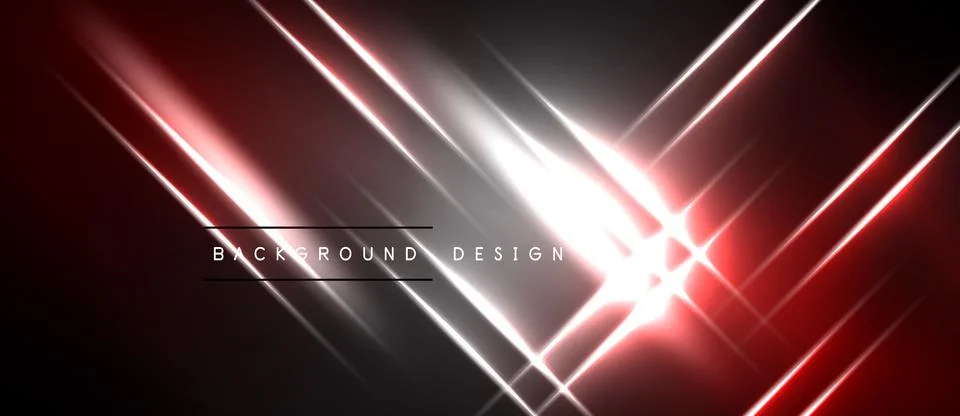 Dark abstract background features bright diagonal lines. Red, white light Stock Illustration