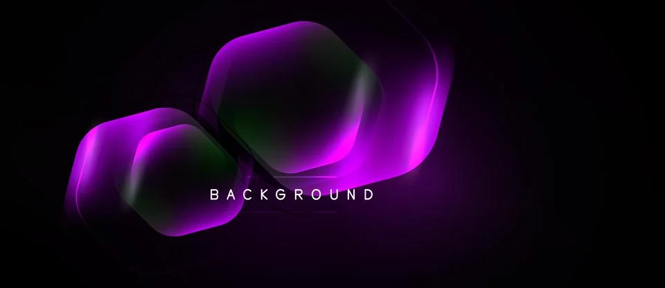 Dark abstract background features glowing hexagonal shapes. Purple, green hue Stockillustratie
