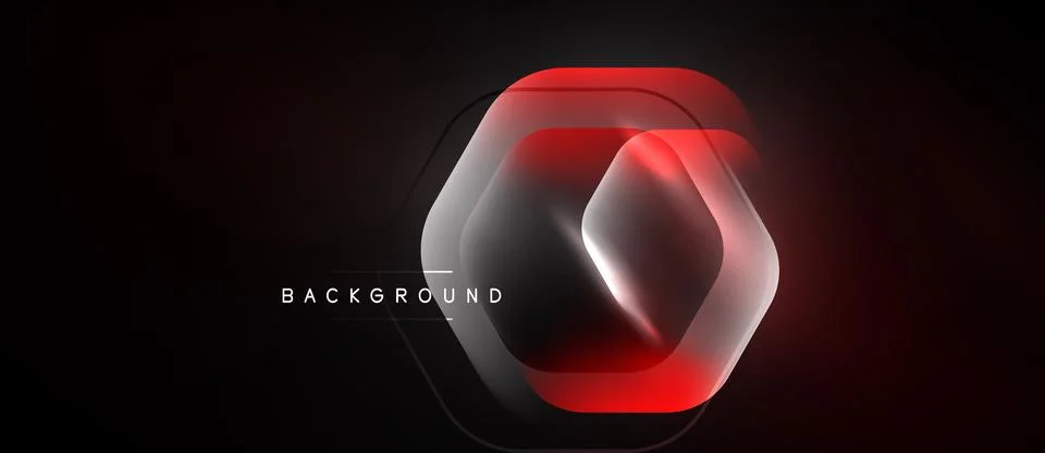 Dark abstract background features layered hexagon shapes. Red glow emanates.. Stockillustratie