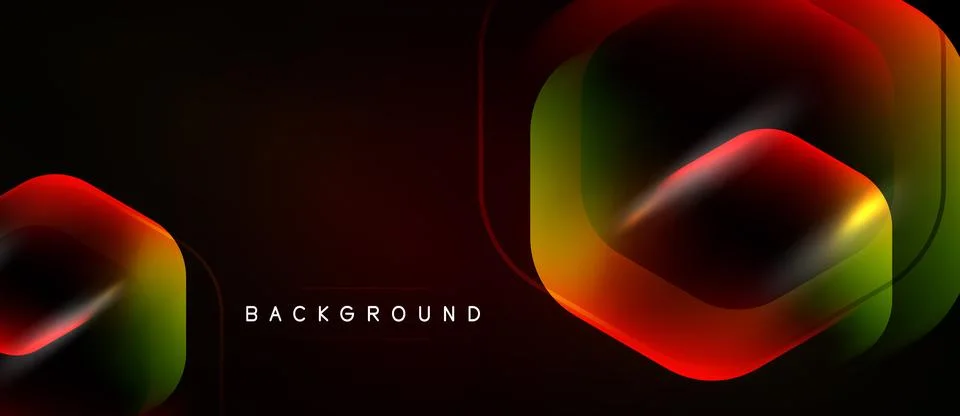 Dark abstract background features layered hexagon shapes. Colors blend from.. Stock Illustration