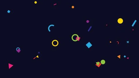 Dark abstract background featuring scattered colorful geometric confetti Stock Illustration