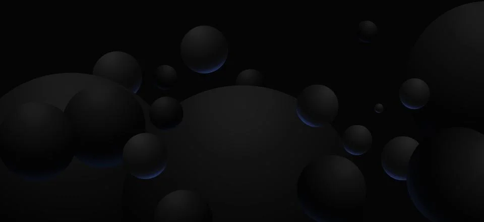 Dark abstract background with floating black 3D sphere pattern with a littl.. Stock Illustration