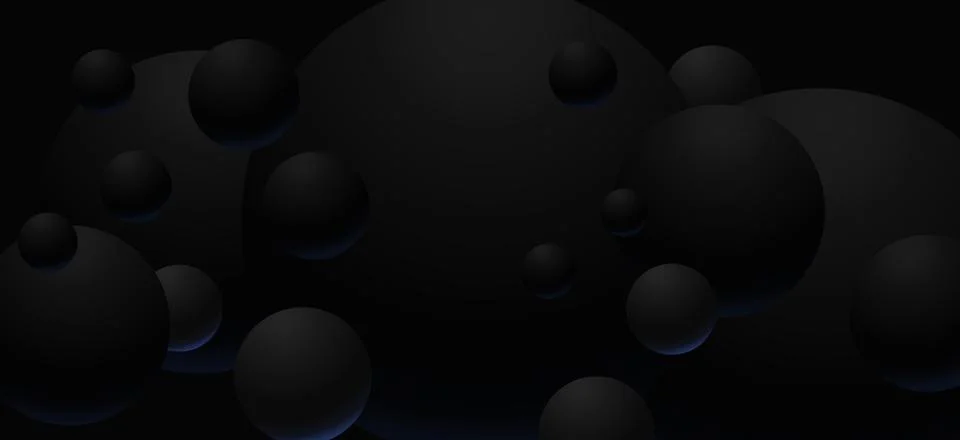 Dark abstract background with floating black 3D sphere pattern with a littl.. Stock Illustration