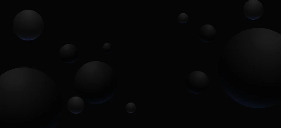 Dark abstract background with floating black 3D sphere pattern with a littl.. Stock Illustration