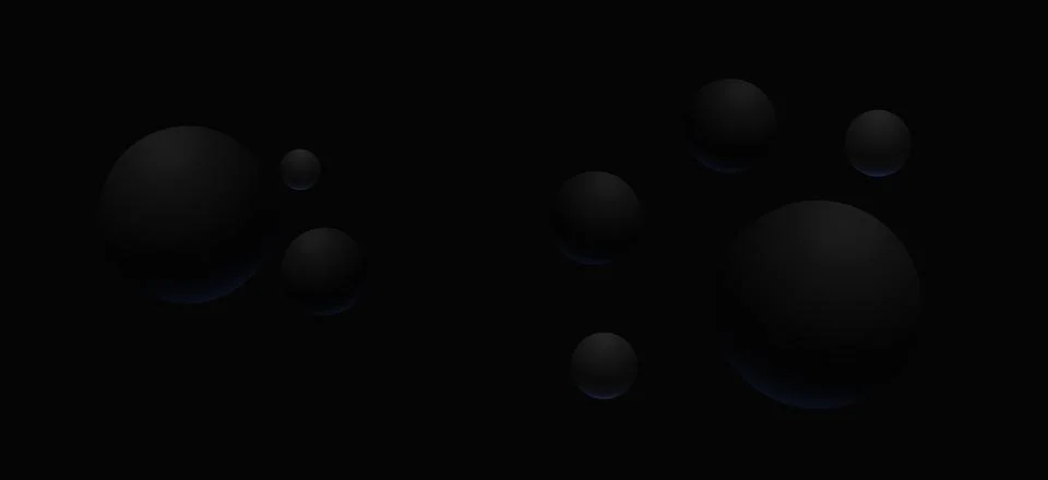 Dark abstract background with floating black 3D sphere pattern with a littl.. Stock Illustration