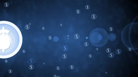 Dark abstract background with floating dollar symbols and lens flare animatio Stock Footage 335488416