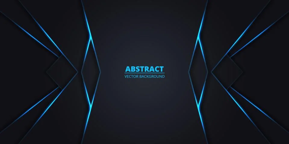Dark abstract background with geometric dynamic glowing blue lines. Stock Illustration