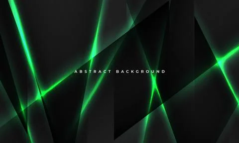 Dark abstract background with geometric dynamic green glowing diagonal lines. Stock Illustration