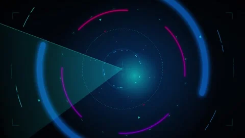 Dark abstract background with a glowing blue and pink circular radar interfac 動画素材 336364968